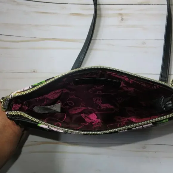 BETSEY JOHNSON Mini Cross Body Purse Wallet Bag Black/Roses Chain Strap - Picture 8 of 12